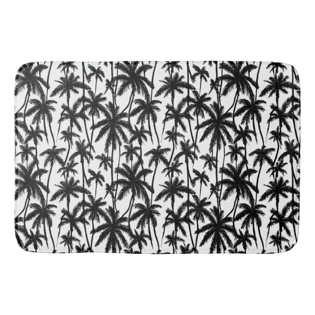 Tapis De Bain Motif Chick Black + White Palm Tree (Devant)