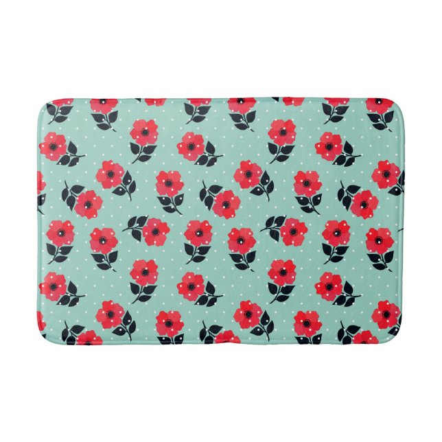 Tapis De Bain Motif cool de fleurs rouges (Devant)