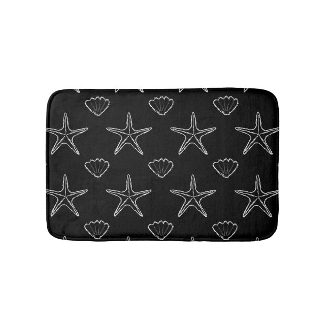 Tapis De Bain Motif Croquis Starfish Seashell en noir (Devant)