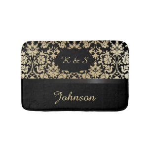 Tapis De Bain Motif Damas Tan & Noir  DO-IT-YOURSELF Monogramme