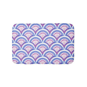 Tapis De Bain motif damassé floral bleu