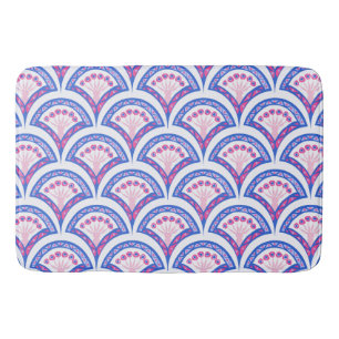 Tapis De Bain motif damassé floral bleu