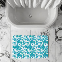 Motif damassé floral turquoise et blanc