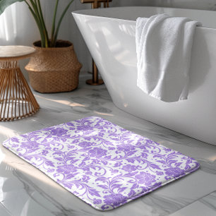 Tapis De Bain Motif damassé pailleté blanc et lavande