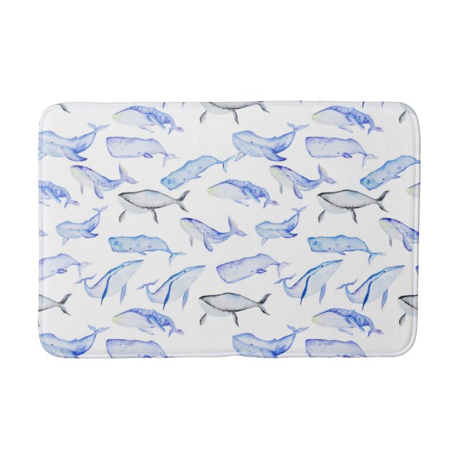 Tapis De Bain Motif de baleine bleue d'aquarelle (Devant)