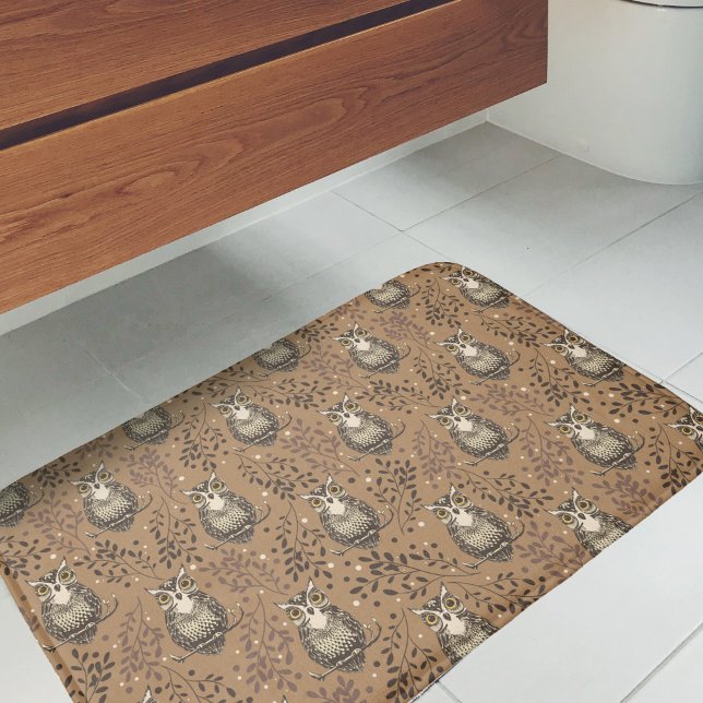 Tapis De Bain Motif de bois illustré de Chouette Brown (Owl Pattern Bath Mat)