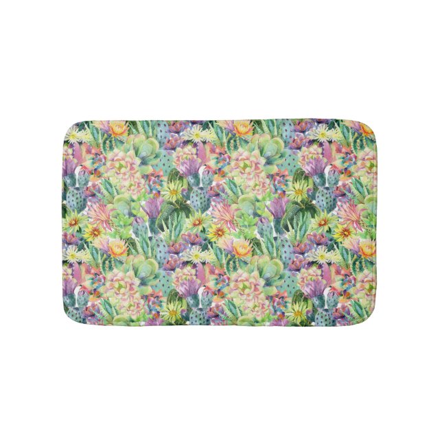 Tapis De Bain Motif de cactus d'aquarelle en fleurs exotiques (Devant)