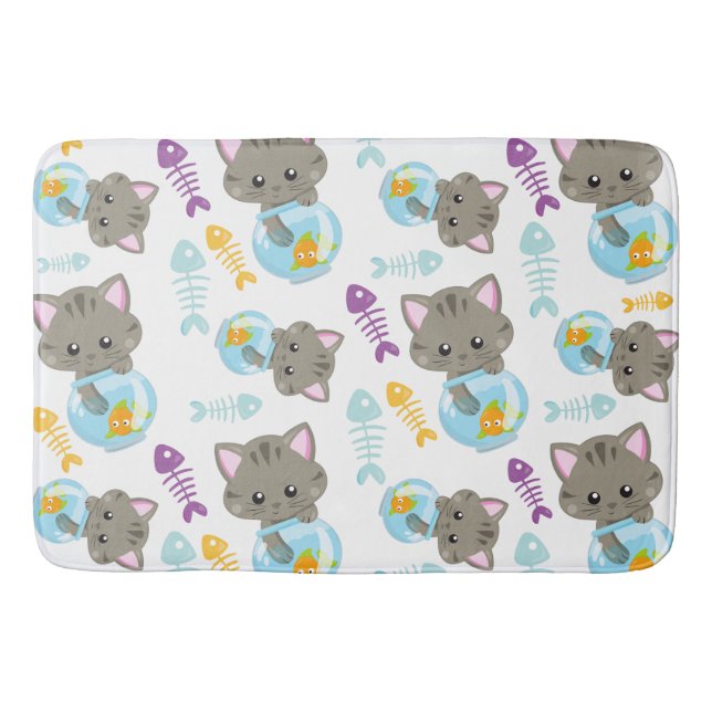 Tapis De Bain Motif De Chats, Chats Mignons, Chatons, Poisson (Devant)