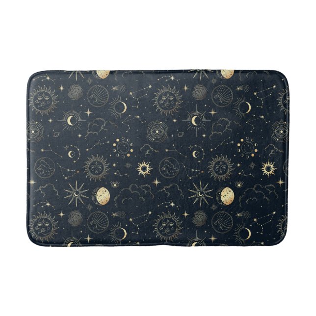Tapis De Bain Motif de constellation d'étoile d'or bleu minuit (Devant)