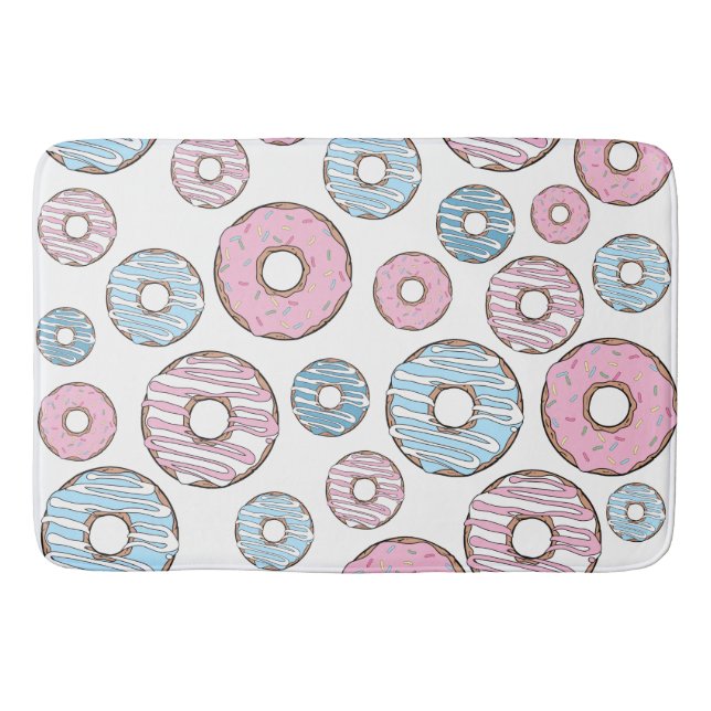 Tapis De Bain Motif De Donuts, Donuts Roses, Donuts Bleus (Devant)