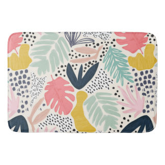 Tapis De Bain Motif de feuilles et de fleurs colorées tropicales