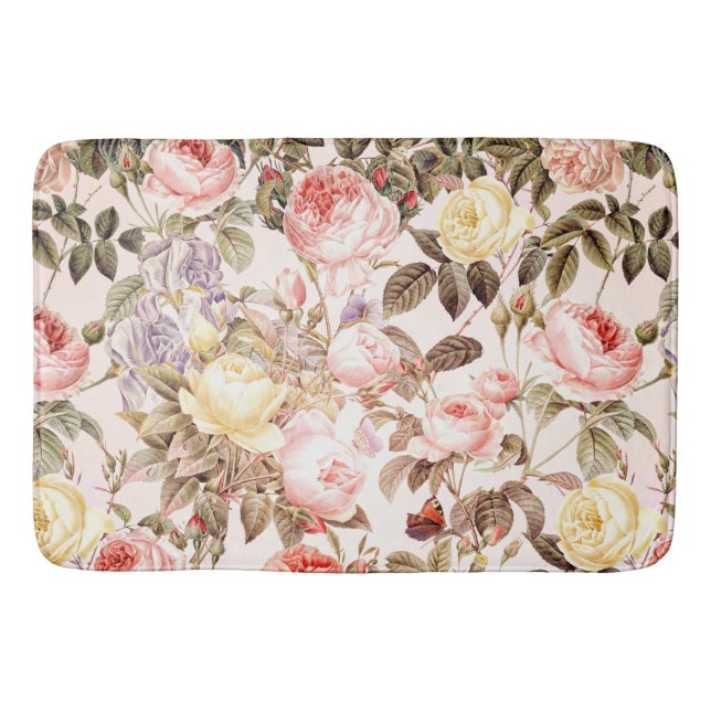 Tapis De Bain Motif de fleur rose de cru rose romantique (Devant)