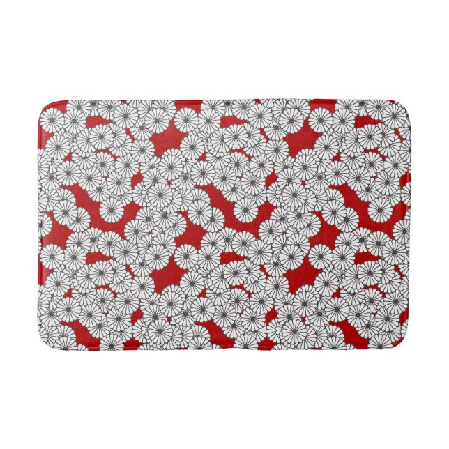Tapis De Bain Motif de fleurs Art Déco - blanc sur rouge (Devant)