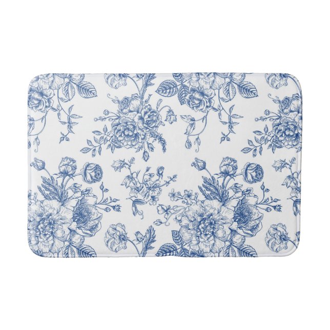 Tapis De Bain Motif de fleurs bleues (Devant)