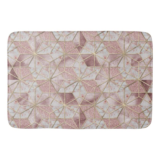 Tapis De Bain Motif de fleurs d'étoile géométrique d'or rose mod (Devant)