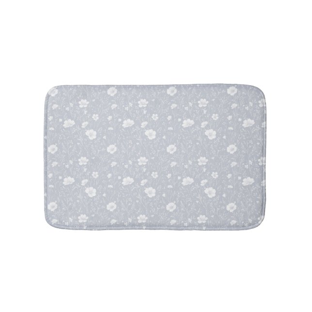 Tapis De Bain Motif de fleurs sauvages grises et blanches atténu (Devant)