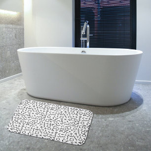 Tapis De Bain Motif de formes rétro noir et blanc des années 80 