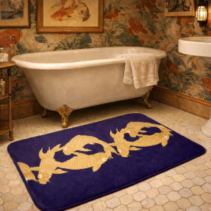 Tapis De Bain Motif de frise de carpes koï japonaises dorées