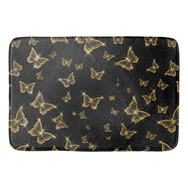 Tapis De Bain Motif de glam or et papillons noirs (Devant)