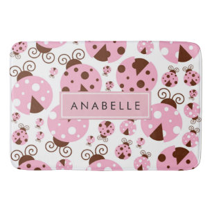 Tapis De Bain Motif De Ladybugs, Ladybugs Rose, Votre Nom