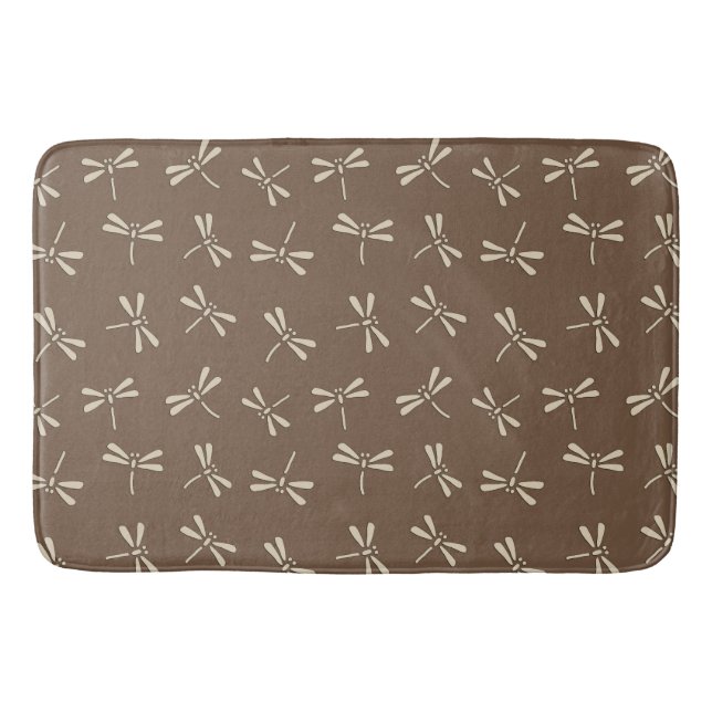 Tapis De Bain Motif de libellules japonaises, crème et Taupe Tan (Devant)