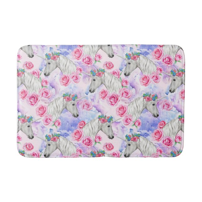 Tapis De Bain Motif de licornes et de roses (Devant)