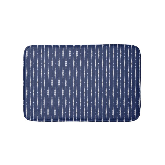 Tapis De Bain Motif de ligne complexe marine et blanche (Devant)