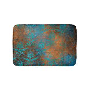 Tapis De Bain Motif de luxe décoratif floral marron bleu Grunge