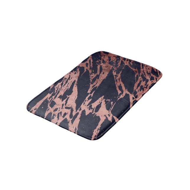 Tapis De Bain Motif de marbre chic moderne rose de bleu marine (Angle)