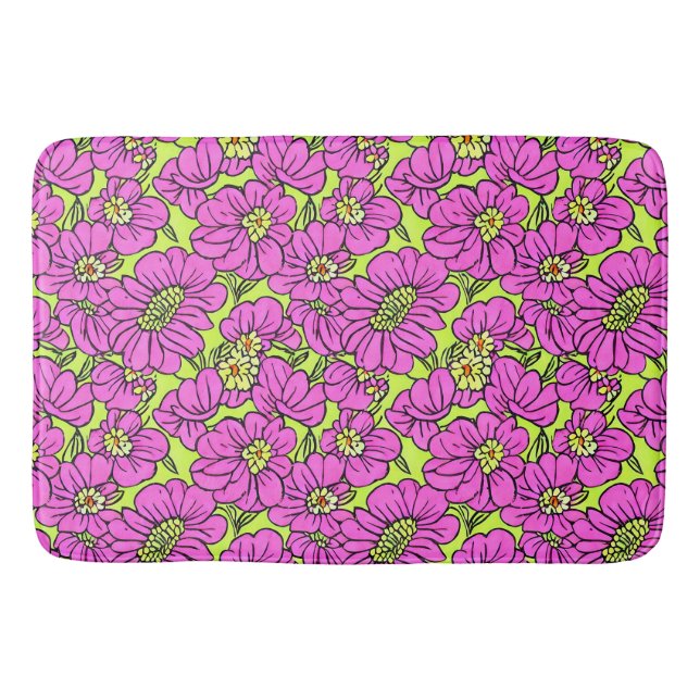 Tapis De Bain Motif de marguerites roses et jaunes (Devant)
