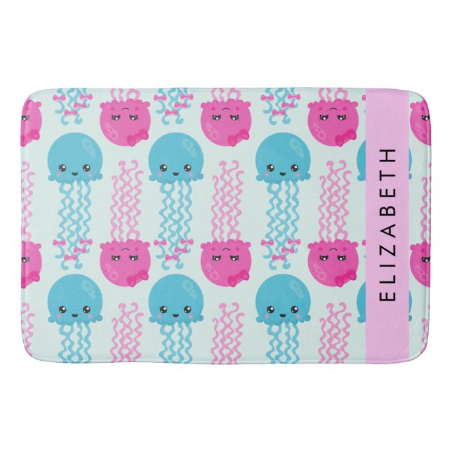 Tapis De Bain Motif de méduses, Mignonne méduse, Mer, Votre nom (Devant)