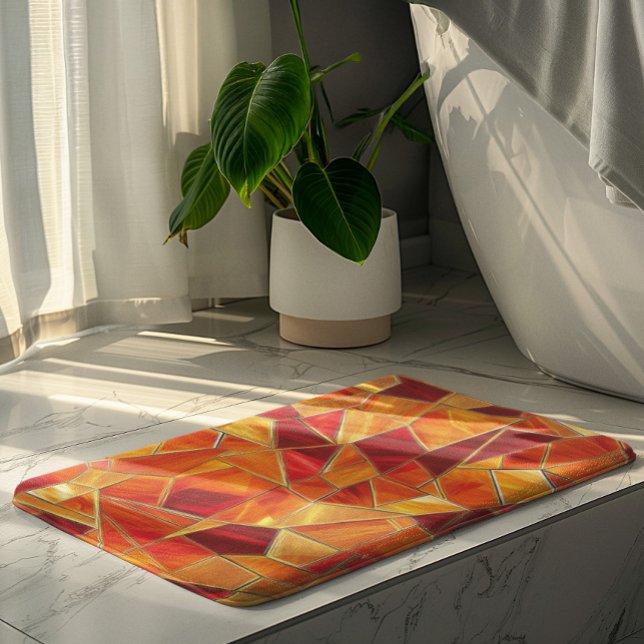 Tapis De Bain Motif de mosaïque de verre coloré orange et or (Créateur téléchargé)