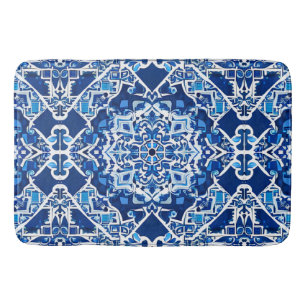 Tapis De Bain Motif de mosaïque en Indigo et Cobalt Blue