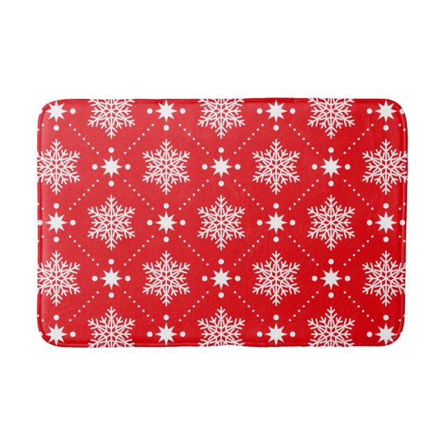 Tapis De Bain Motif de Noël classique Red et White Snowflakes (Devant)