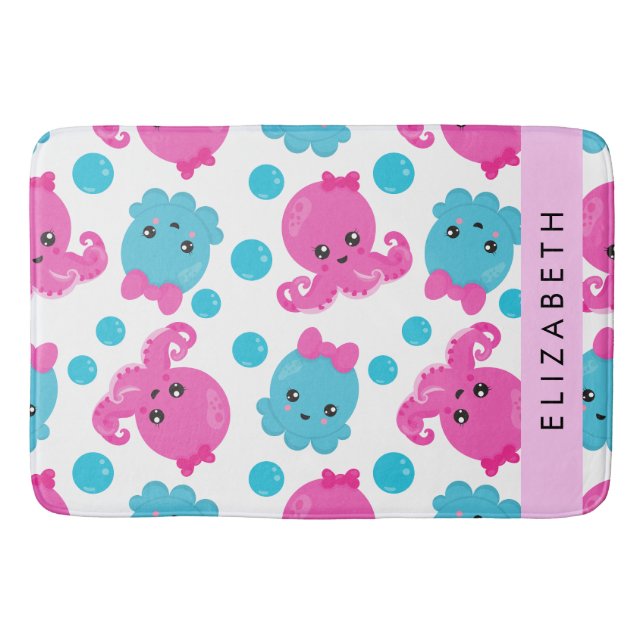 Tapis De Bain Motif de pieuvre, Pieuvre mignonne, Mer, Votre Nom (Devant)