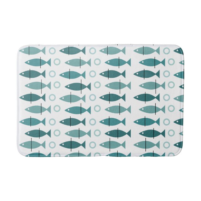 Tapis De Bain Motif de poisson moderne du milieu du siècle Turqu (Devant)
