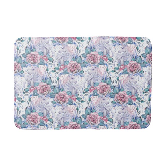 Tapis De Bain Motif de rose de rose et de bleu (Devant)