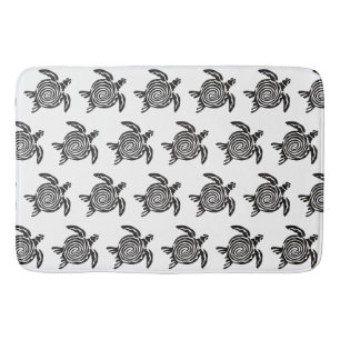 Tapis De Bain Motif de tortue tribale noire et blanche