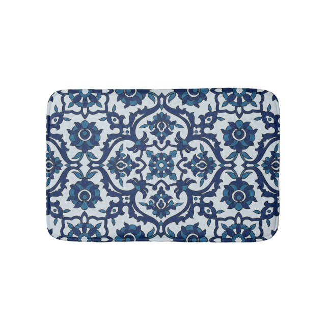 Tapis De Bain Motif de tuiles florales Azulejos bleu-portugais (Devant)