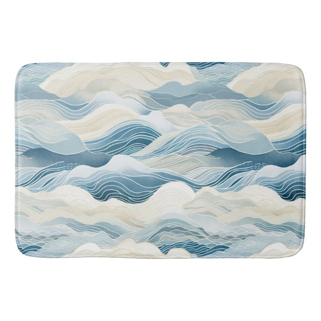 Tapis De Bain Motif de vague bleu et blanc paisible (Devant)