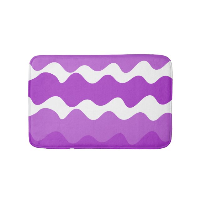 Tapis De Bain Motif de vagues horizontales violet et blanc (Devant)