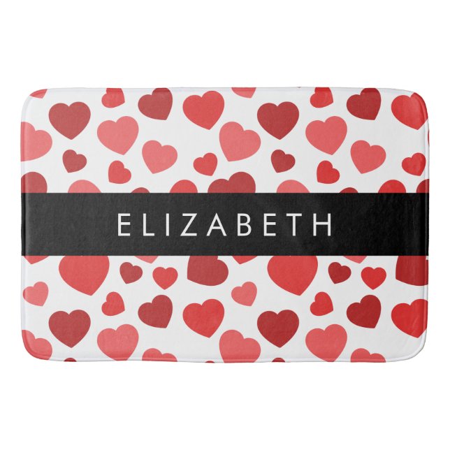 Tapis De Bain Motif Des Coeurs, Coeurs Rouges, Votre Nom (Devant)