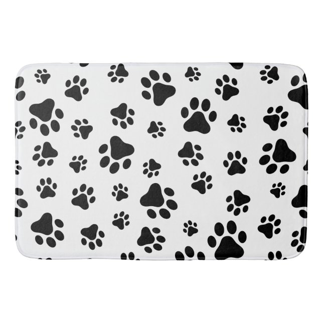 Tapis De Bain Motif des pattes, pattes de chien, noir et blanc (Devant)