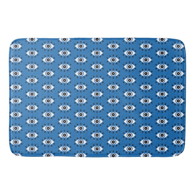 Tapis De Bain Motif des yeux mal grecs bleu noir blanc (Devant)