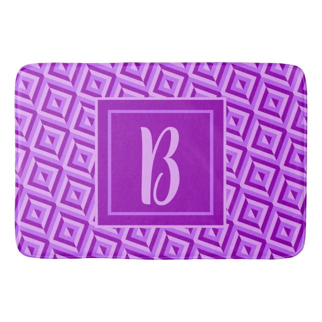 Tapis De Bain Motif diamant à trois tons violet monogramme (Devant)
