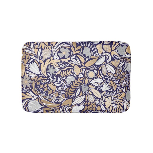 Tapis De Bain Motif d'illustration de la feuille florale blanche (Devant)