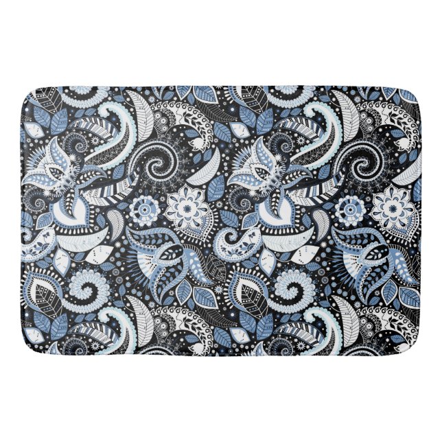 Tapis De Bain Motif d'impression blanc et bleu (Devant)