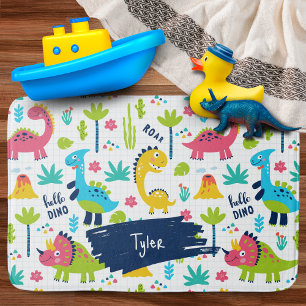 Tapis De Bain Motif Dinosaure coloré avec nom enfant Salle de ba