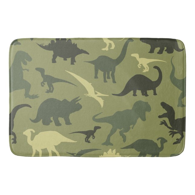 Tapis De Bain Motif Dinosaure, Silhouette Dinosaure, Dino Vert (Devant)