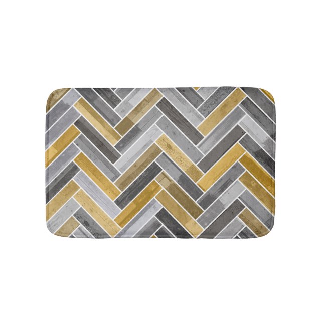 Tapis De Bain Motif d'os de hareng en gris et jaune (Devant)